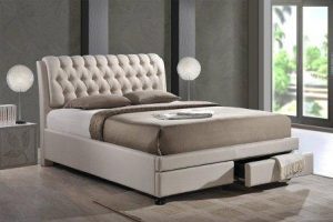 Baxton studio ainge contemporary button tufted fabric upholstered storage bed
