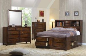 Coaster queen size bookcase chest bed in brown finish