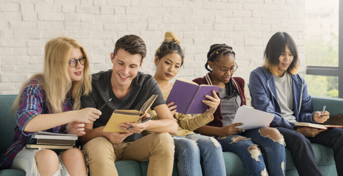 students reading